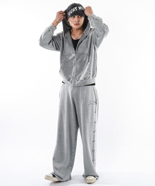 WEGO 【ユニセックス着用ITEM】ブリーチスタッズロゴスウェットパンツ グレー