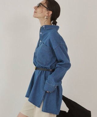 WEGO 【ANGIE VINTAGE】襟が選べる デニム チュニック シャツ （バンドカラー/レギュラーカラー） ブルーその他