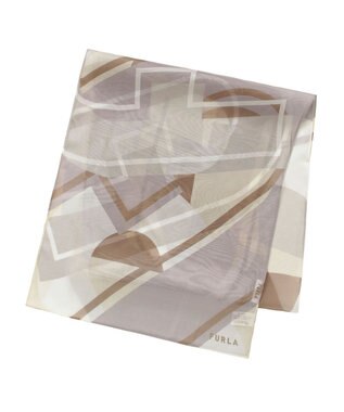 MOONBAT 【シルク100%】FURLA (フルラ) アーチロゴ 幾何学柄 シルクシフォンプリントスカーフ 150cm×35cm 手洗い可能 ベージュ