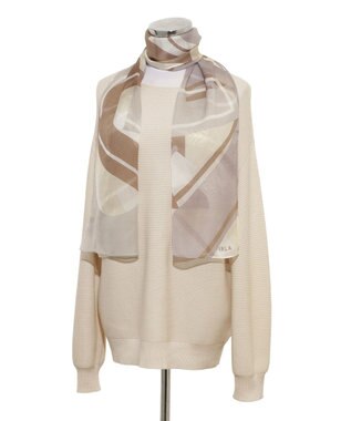 MOONBAT 【シルク100%】FURLA (フルラ) アーチロゴ 幾何学柄 シルクシフォンプリントスカーフ 150cm×35cm 手洗い可能