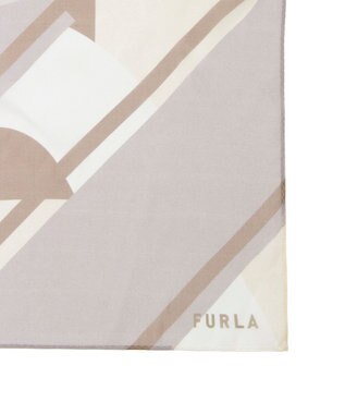 MOONBAT 【シルク100%】FURLA (フルラ) アーチロゴ 幾何学柄 シルクシフォンプリントスカーフ 150cm×35cm 手洗い可能 ベージュ