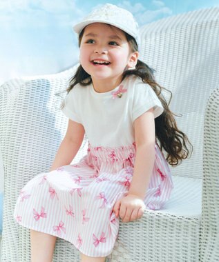 ANY KIDS 【接触冷感】ひんやり ドッキングワンピース ピンク×リボン