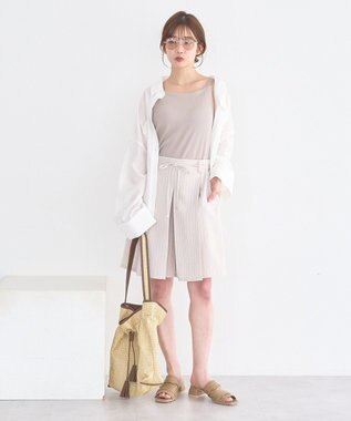 earth music&ecology 【セットアップ対応】ウエストリボンバミューダパンツ Stripe Ivory