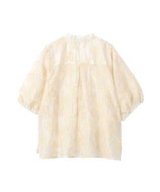 YECCA VECCA フリルVネック刺繍シアーシャツ Ivory