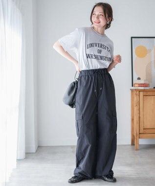 WEGO 【ウエストゴム】ナイロンイージーワイドカーゴパンツ ブラックその他