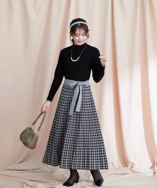 Tiaclasse 【洗える】千鳥柄ニットプリーツワンピース ブラック