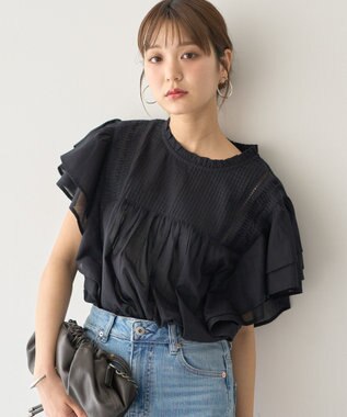 earth music&ecology フリルピンタック半袖ブラウス