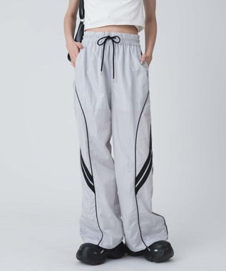 WEGO 【ウエストゴム】パイピングトラックパンツ ライトグレー