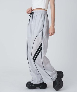 WEGO 【ウエストゴム】パイピングトラックパンツ ライトグレー