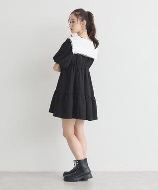 earth music&ecology バックリボンパフスリーブミニワンピース Black