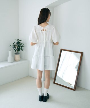 earth music&ecology バックリボンパフスリーブミニワンピース Ivory