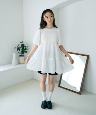 earth music&ecology バックリボンパフスリーブミニワンピース Ivory