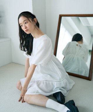 earth music&ecology バックリボンパフスリーブミニワンピース Ivory