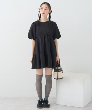 earth music&ecology バックリボンパフスリーブミニワンピース Black