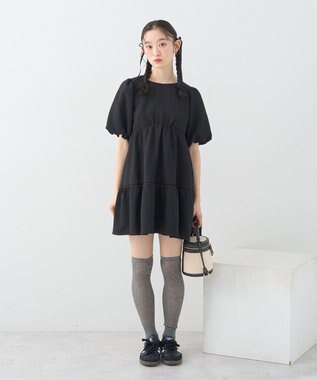 earth music&ecology バックリボンパフスリーブミニワンピース Black