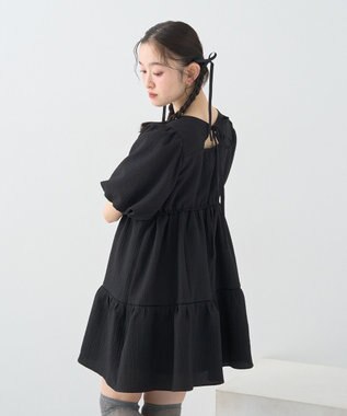 earth music&ecology バックリボンパフスリーブミニワンピース Black
