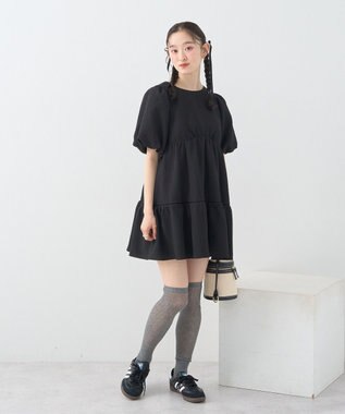 earth music&ecology バックリボンパフスリーブミニワンピース Black