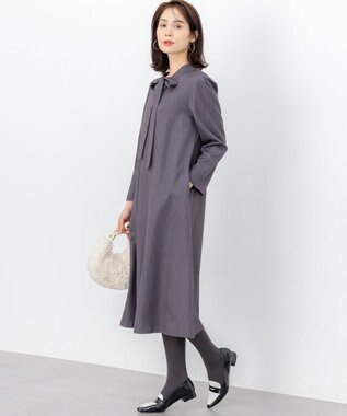 組曲 S 【前後着用可】ラメストライプボウタイ ワンピース グレー系1