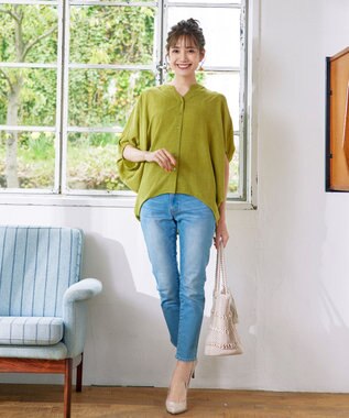 Tiaclasse 【洗える】麻調ドルマンタックシャツ ピスタチオ