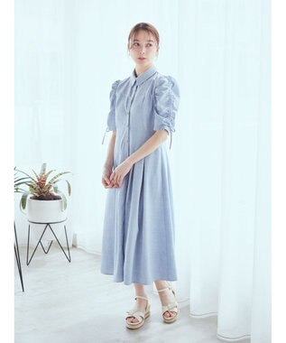 earth music&ecology 袖ドロストシャツワンピース Blue