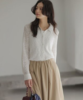 組曲 【WEB限定】フラワーチュールブラウスライク カットソー アイボリー系