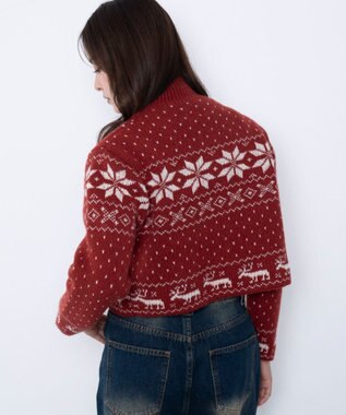 WEGO ユキガラダブルジップカーデ レッド