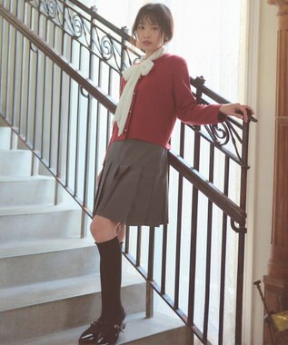 Feroux 胸元刺繍パールニット カーディガン レッド系