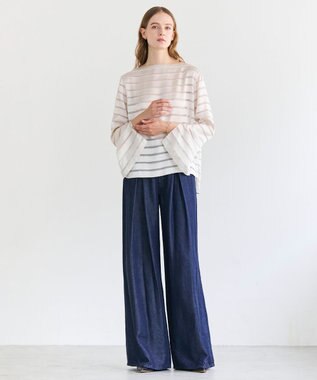 BEIGE， HAUYNITE / ボーダーシアー ボートネックブラウス Ecru