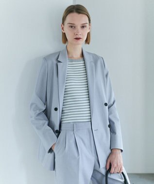 ICB オーガニックコットン リブニット スモーキーサックス×オフホワイト