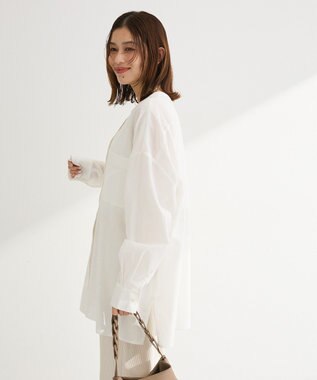 Green Parks 綿麻混Ｖネックオーバーサイズシャツ Off White