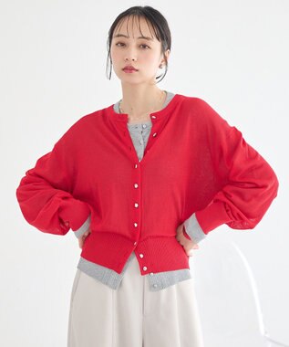earth music&ecology ボタンアソートクルーネックカーディガン Red