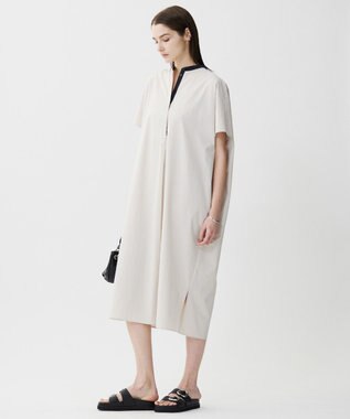 ICB L 【接触冷感・UVカット・洗える】RENUソフトタイプライター バンドカラーワンピース トープ×ブラック系