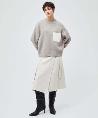 BEIGE， GRASSE / サテンベルト付きリバーラップスカート Ecru