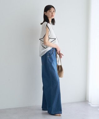 YECCA VECCA 配色ラッフルスリーブブラウス Off White