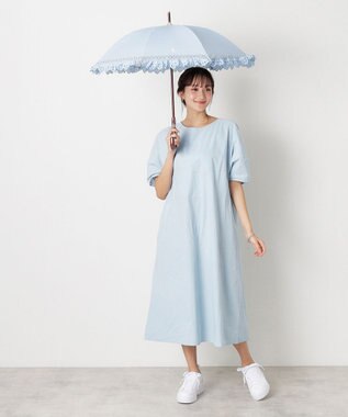 MOONBAT 【遮光/晴雨兼用日傘】POLO RALPH LAUREN(ポロ ラルフローレン) エンブフリル 長傘 遮熱 UV スカイブルー