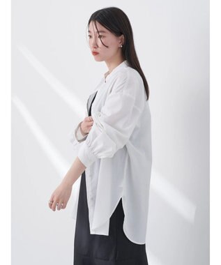 earth music&ecology バンドカラーストライプシャツ Cream