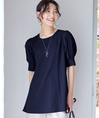 Tiaclasse 【小倉優子さん着用】【洗える】 パフスリーブチュニックブラウス ネイビー