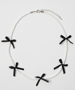 WEGO Lビーズサテンリボンネックレス オフホワイト