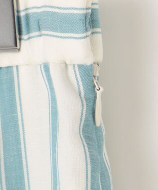 自由区 【洗える】テンセルリネン スカート オフ×ブルーストライプ