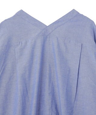 Green Parks 綿麻混Ｖネックオーバーサイズシャツ Sax