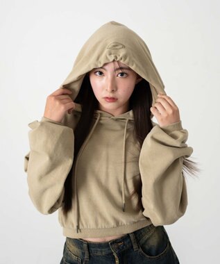 WEGO ピグメントショートグラフィックプルパーカー ベージュ