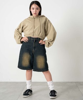 WEGO ピグメントショートグラフィックプルパーカー ベージュ