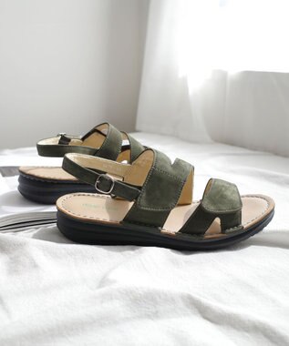 Pointer 本革 甲幅調整 マジックテープ付きサンダル カーキ(ヌバック)