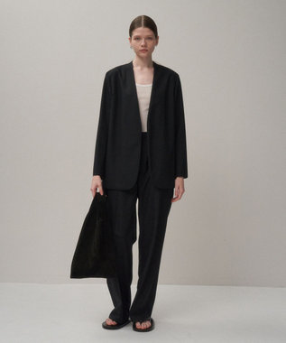 ATON WOOL TROPICAL | ノーカラージャケット BLACK