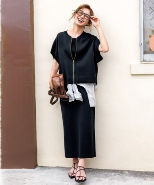 UNFILO L スゴ機能美ニット スリーブレスブルゾン ブラック