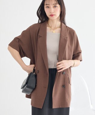 earth music&ecology 【セットアップ対応】リネンライクダブルジャケット Brown