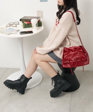 WEGO ギャザーリボンフラップバッグ レッド