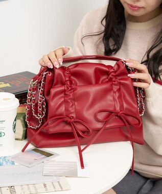 WEGO ギャザーリボンフラップバッグ レッド