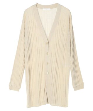 Green Parks 推しニット　リブ編みミドル丈カーディガン Gray Beige