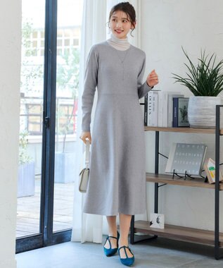 Tiaclasse 【選べる着丈・洗える】 ニットワンピース ミモレ丈：グレー